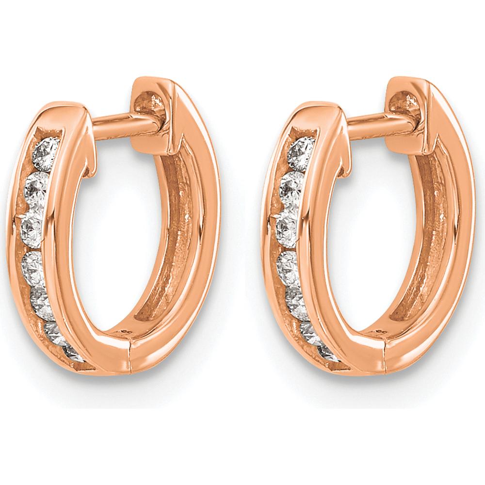 14K Rose Gold Hinged Hoop Earrings with 14 Round Diamonds - 0.01 Carat Total Diamond Weight by Monteluci Fine Jewelry