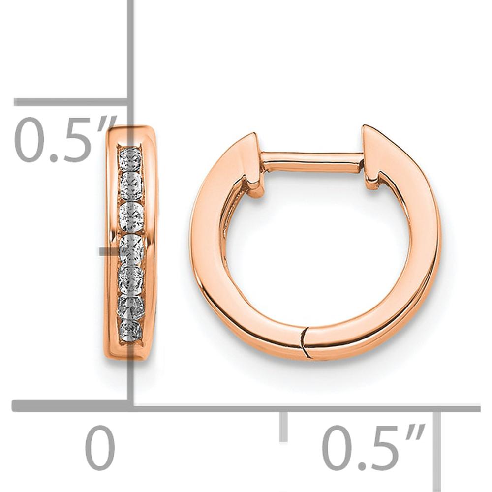 14K Rose Gold Hinged Hoop Earrings with 14 Round Diamonds - 0.01 Carat Total Diamond Weight by Monteluci Fine Jewelry