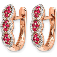 14K Rose Gold Hinged Huggie Earrings with Round Rubies and Diamonds - 0.026 Carat Total Gem Weight by Monteluci Fine Jewelry