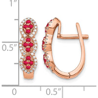 14K Rose Gold Hinged Huggie Earrings with Round Rubies and Diamonds - 0.026 Carat Total Gem Weight by Monteluci Fine Jewelry
