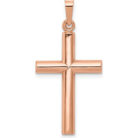 14K Rose Gold Hollow Cross Pendant with Brushed and Polished Finish - 32.47mm Length by Oro Pregiato