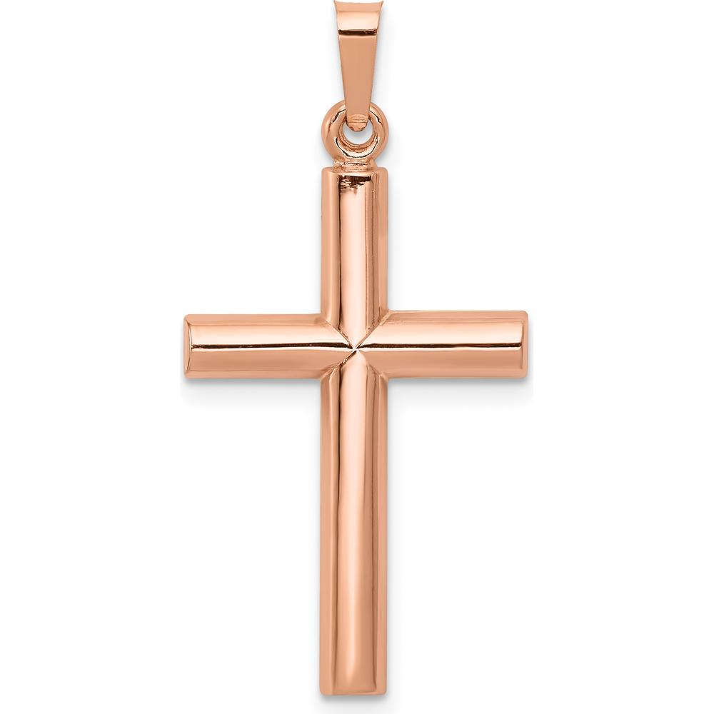 14K Rose Gold Hollow Cross Pendant with Brushed and Polished Finish - 32.47mm Length by Oro Pregiato