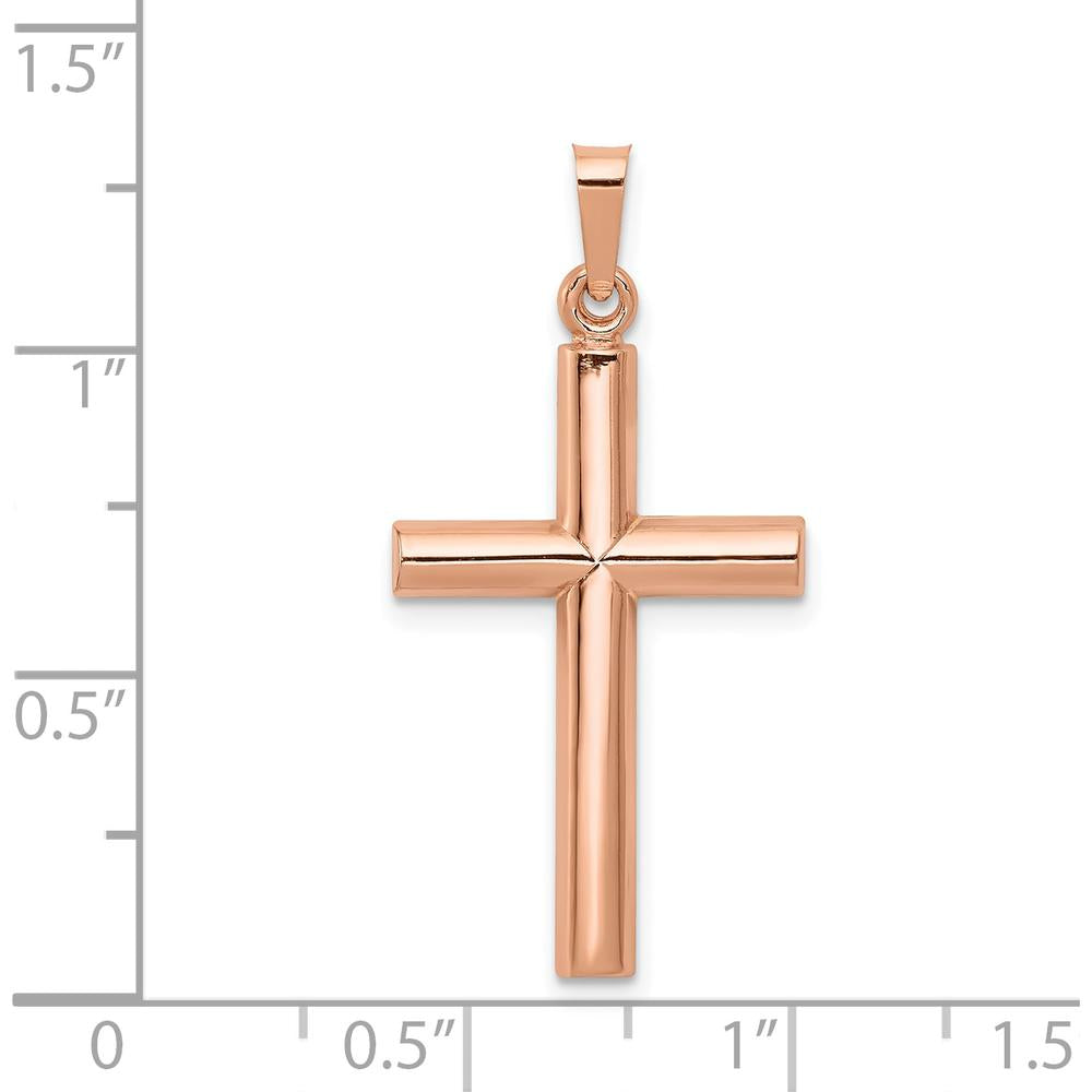 14K Rose Gold Hollow Cross Pendant with Brushed and Polished Finish - 32.47mm Length by Oro Pregiato