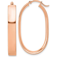 14K Rose Gold Hollow Oval Hoop Earrings - Polished Finish 31mm by 0