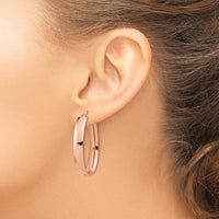 14K Rose Gold Hollow Oval Hoop Earrings - Polished Finish 31mm by 0