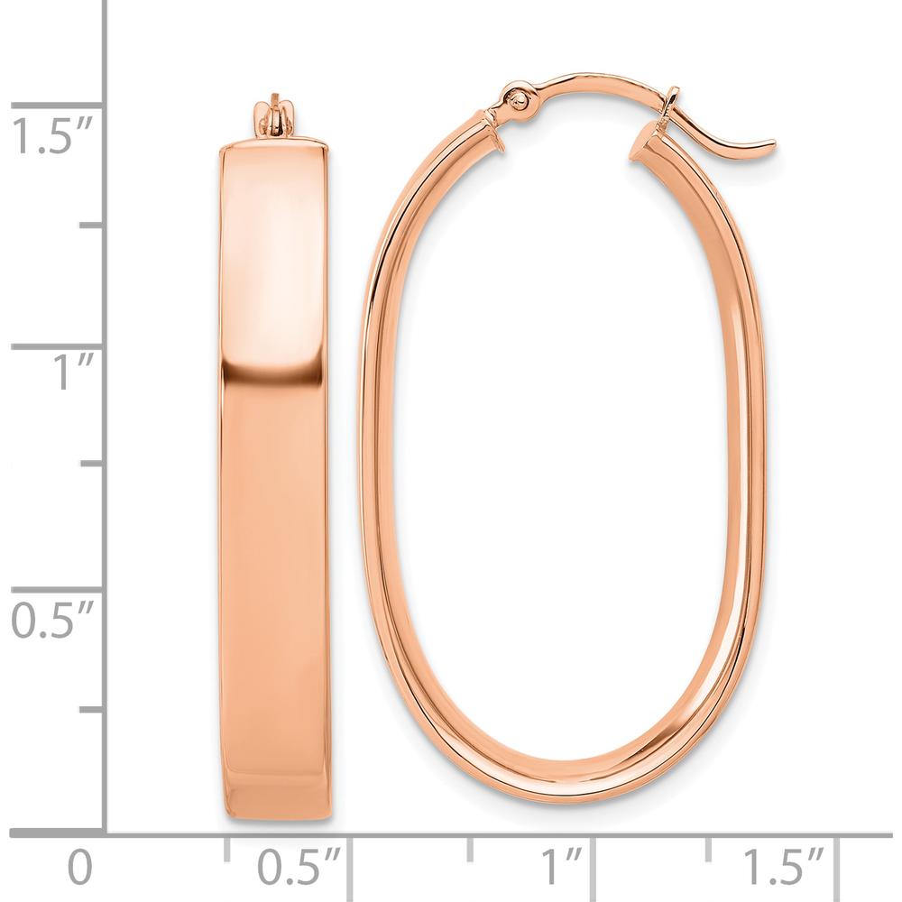 14K Rose Gold Hollow Oval Hoop Earrings - Polished Finish 31mm by 0