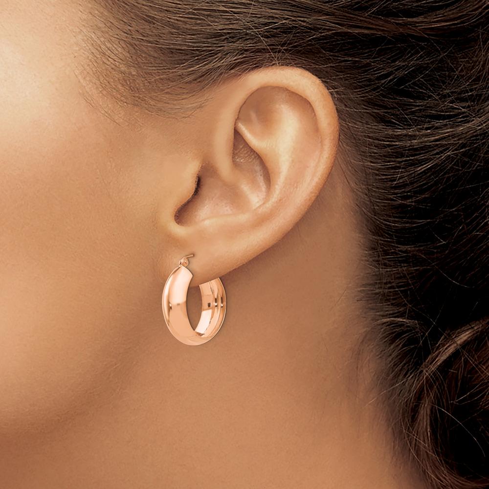14K Rose Gold Hoop Earrings - Polished Finish, 21mm Diameter by 0