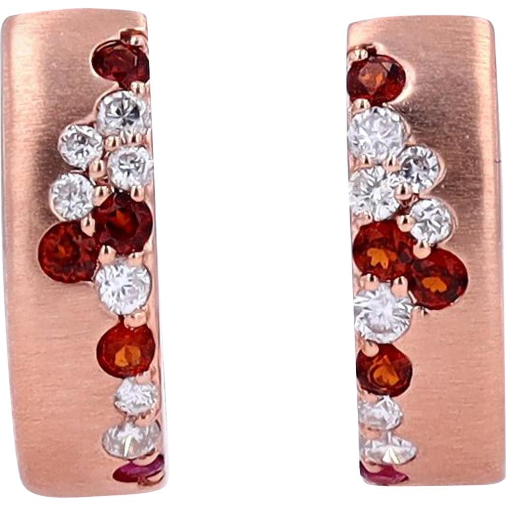 14K Rose Gold Huggie Earrings with Garnet & Ruby - 0.16 Carats Total Gemstone Weight