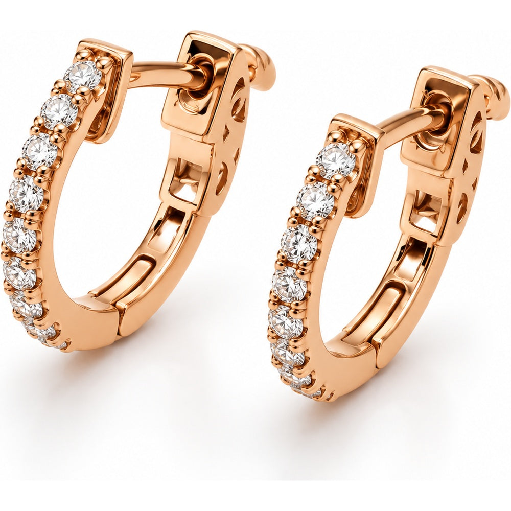 14K Rose Gold Huggie Earrings with Prong-Set Round Diamonds - 0.25 Carat Total Diamond Weight by Auriventus
