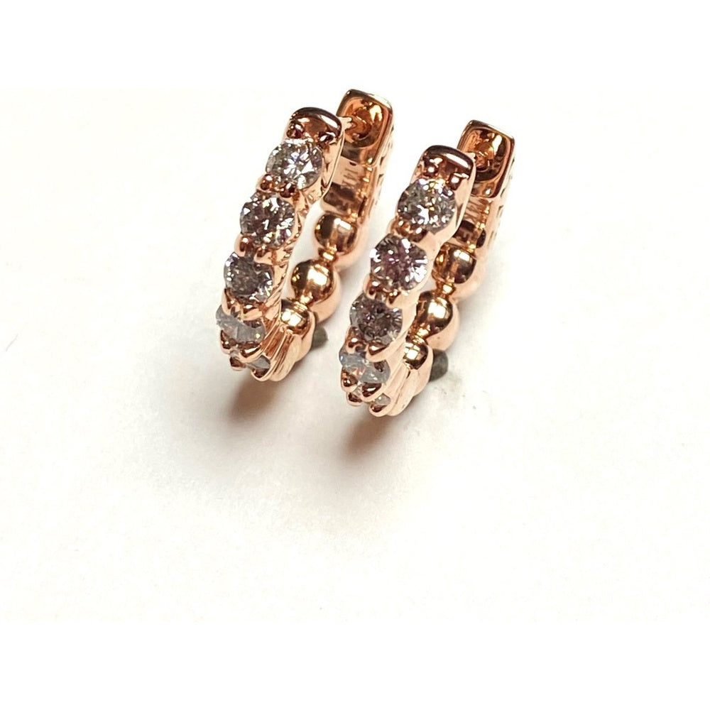 14K Rose Gold Huggie Earrings with Shared-Prong Set Round Diamonds - 0.86 Carat Total Diamond Weight by Auriventus