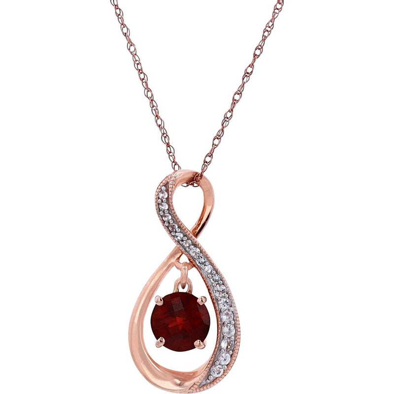 14K Rose Gold Infinity Pendant with 3/4 Carat Garnet and 0.13 Carats of White Sapphires