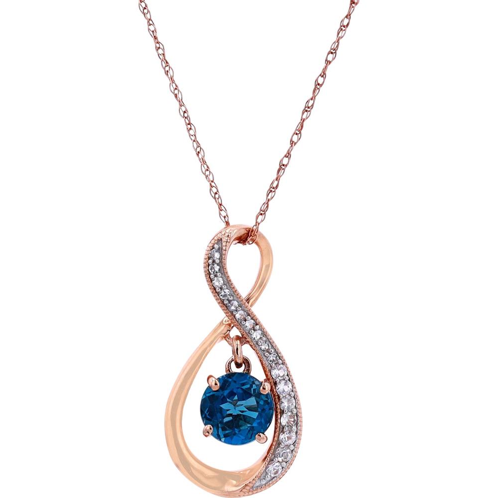 14K Rose Gold Infinity Pendant with 3/4-Carat London Blue Topaz and White Sapphire Accents