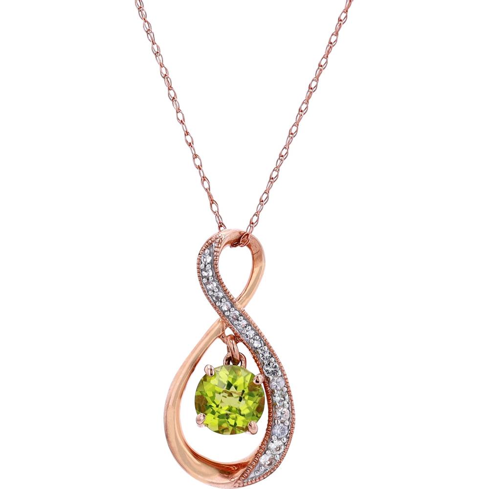 14K Rose Gold Infinity Pendant with 3/4 Carat Peridot and 0.13 Carat White Sapphires