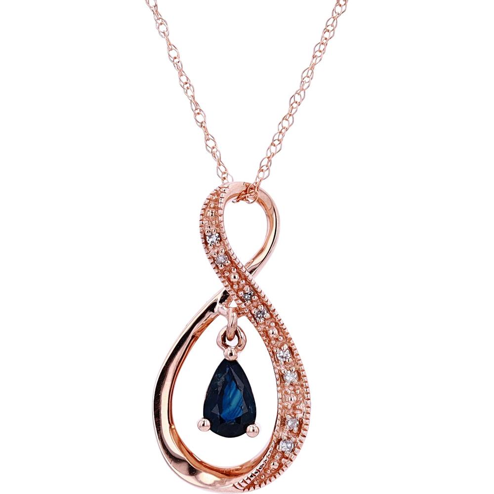 14K Rose Gold Infinity Pendant with Pear-Shaped Sapphire and Diamond Accents