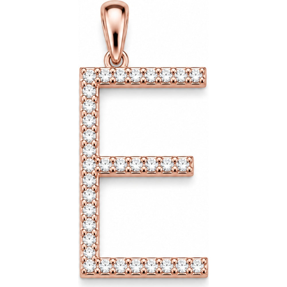 14K Rose Gold Initial 'E' Pendant with Prong-Set Round Diamonds - 0.15 Carat Total Diamond Weight by Auriventus