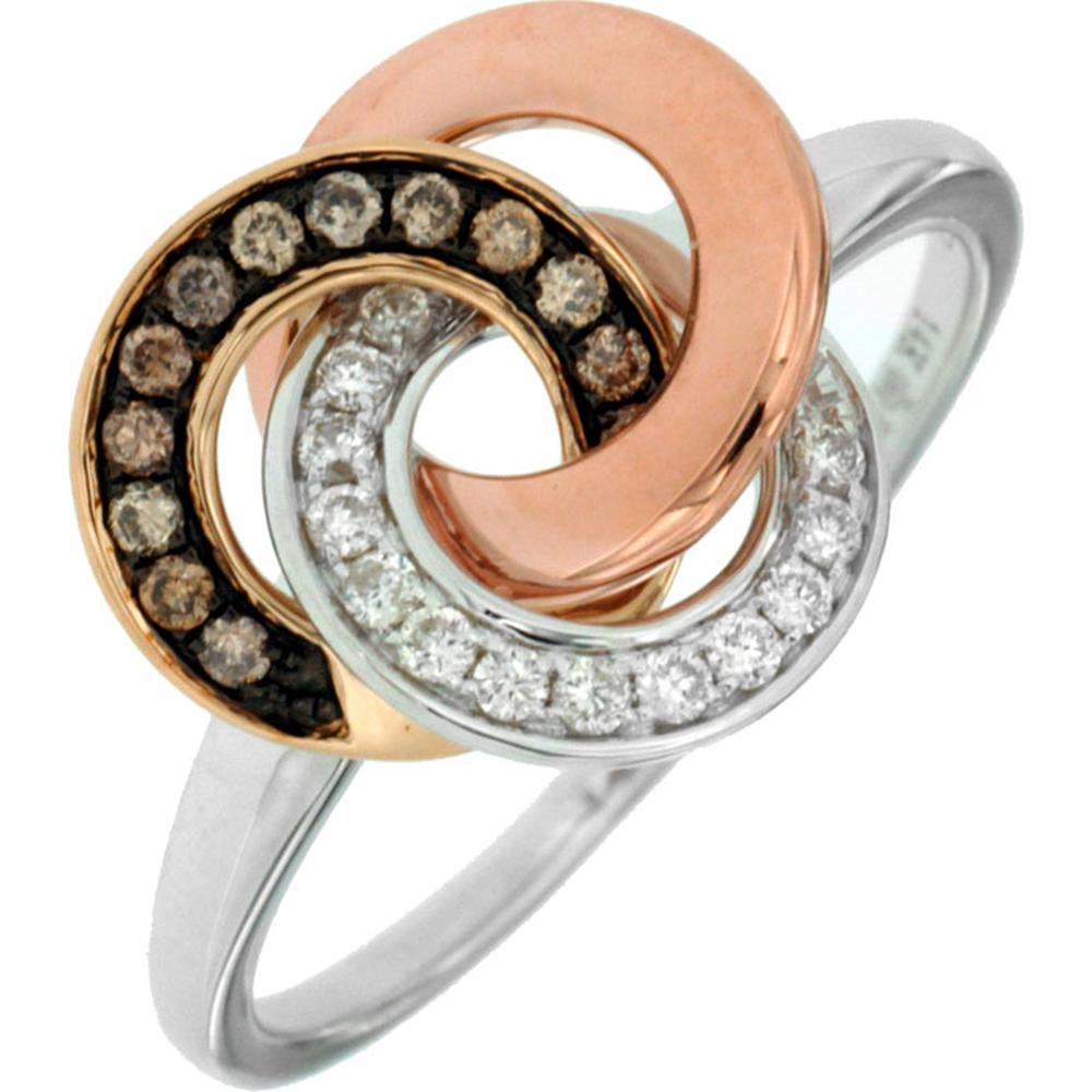 14K Rose Gold Interlocking Diamond Ring with White and Mocha Diamonds - 0.22 Carats Total Diamond Weight