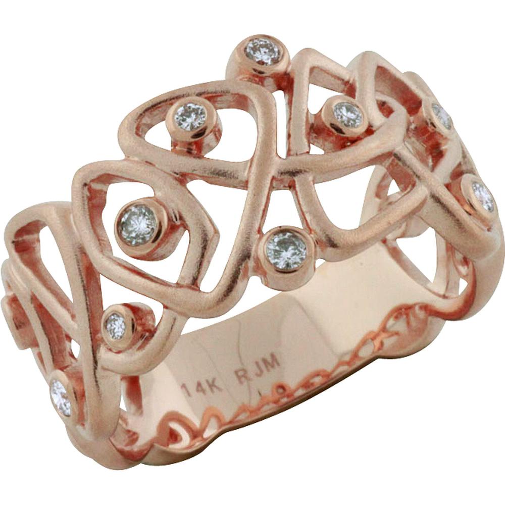14K Rose Gold Interwoven Diamond Ring with Milgrain Detail - 0.18 Carats Total Diamond Weight