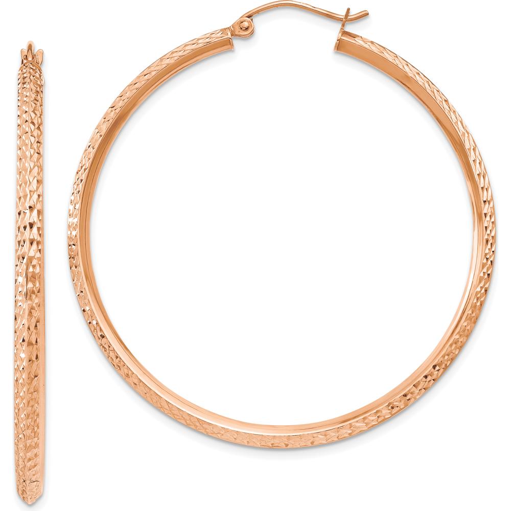 14K Rose Gold Knife Edge Diamond-Cut Hollow Hoop Earrings - Elegant Statement Jewelry by 0