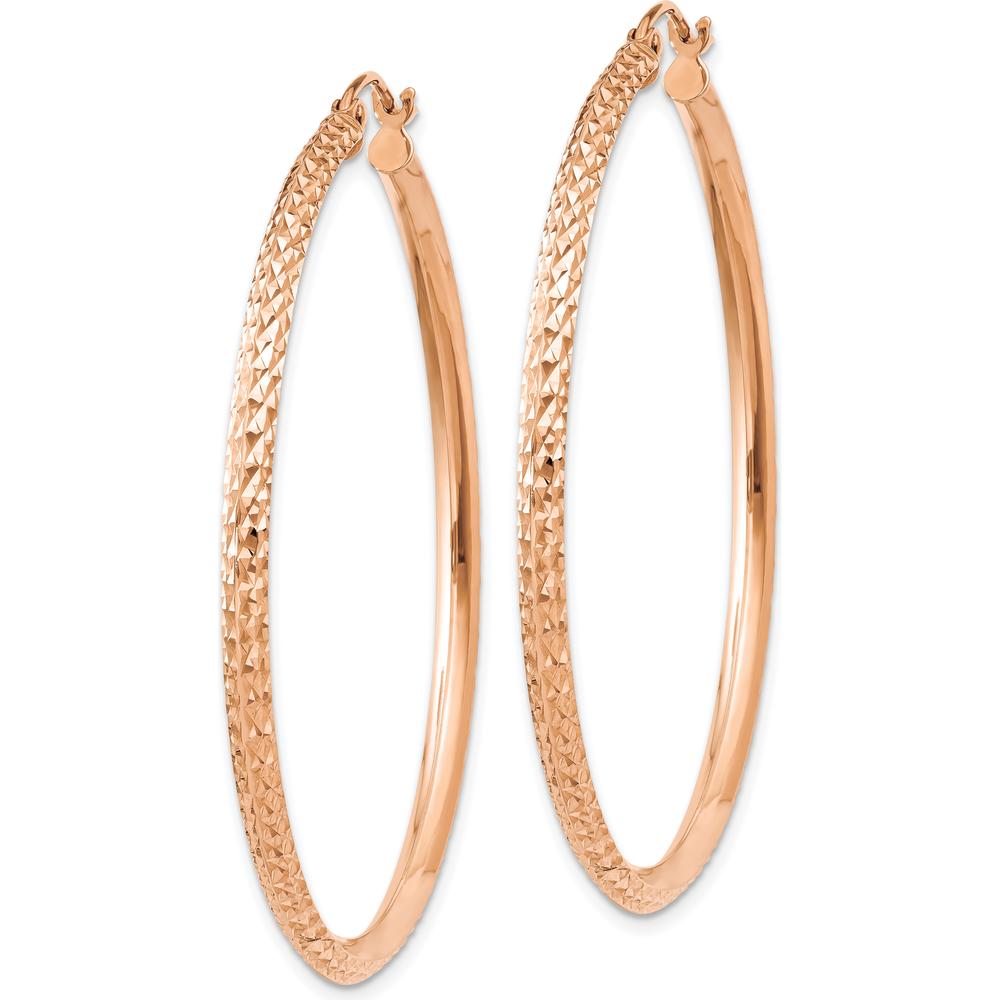 14K Rose Gold Knife Edge Diamond-Cut Hollow Hoop Earrings - Elegant Statement Jewelry by 0