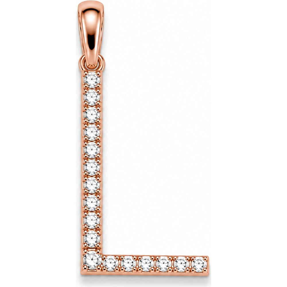 14K Rose Gold "L" Initial Pendant with Prong-Set Round Diamonds - 0.10 Carat Total Diamond Weight by Auriventus