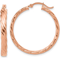 14K Rose Gold Large 3mm Striped Hoop Earrings with Polished Finish by 0