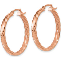 14K Rose Gold Large 3mm Striped Hoop Earrings with Polished Finish by 0