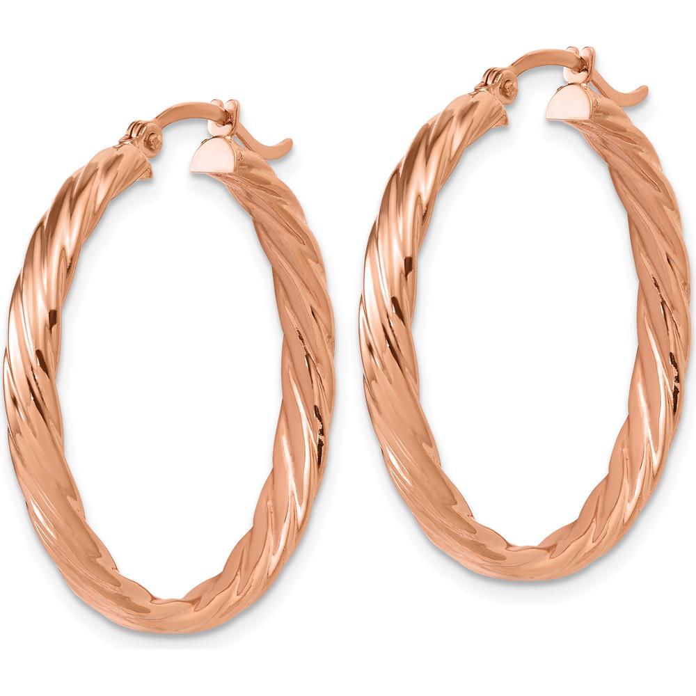 14K Rose Gold Large 3mm Striped Hoop Earrings with Polished Finish by 0