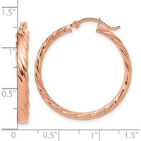 14K Rose Gold Large 3mm Striped Hoop Earrings with Polished Finish by 0