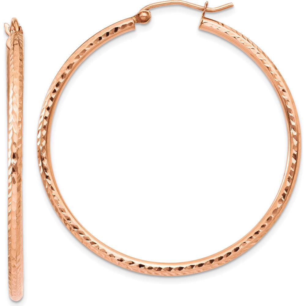 14K Rose Gold Large Diamond-Cut Tube Hoop Earrings - Polished Lightweight Design by 0