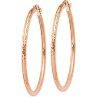 14K Rose Gold Large Diamond-Cut Tube Hoop Earrings - Polished Lightweight Design by 0