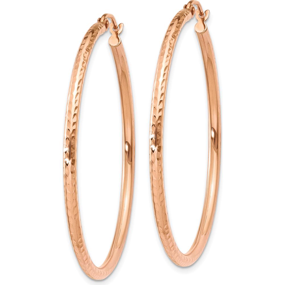 14K Rose Gold Large Diamond-Cut Tube Hoop Earrings - Polished Lightweight Design by 0