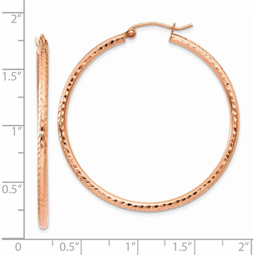 14K Rose Gold Large Diamond-Cut Tube Hoop Earrings - Polished Lightweight Design by 0