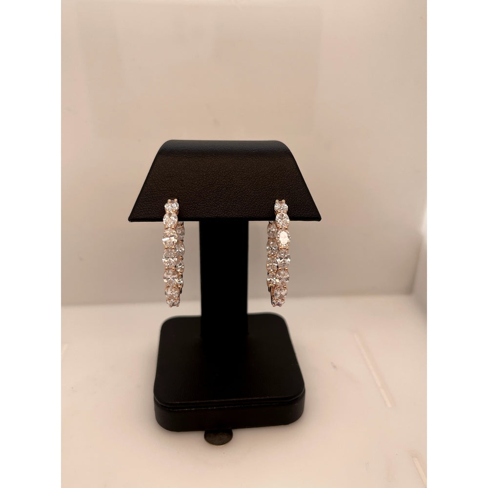 14K Rose Gold Large Hoop Earrings with East-West Set Oval Cut Lab Diamonds - 7.52 Carat Total Weight - Covaloro Fine Jewelry