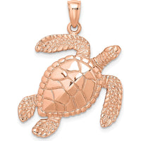 14K Rose Gold Large Textured Swimming Sea Turtle Charm - Polished Finish by Oro Pregiato