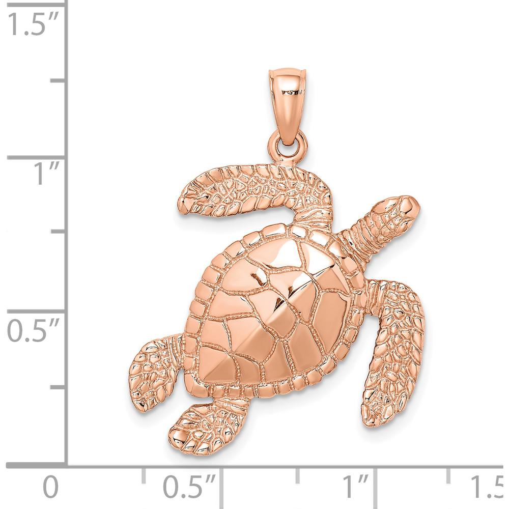 14K Rose Gold Large Textured Swimming Sea Turtle Charm - Polished Finish by Oro Pregiato