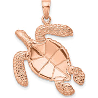 14K Rose Gold Large Textured Swimming Sea Turtle Charm - Polished Finish by Oro Pregiato