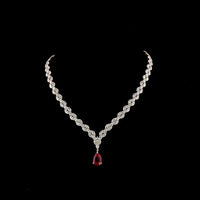 14K Rose Gold Lariat Necklace with 4.92 Carat Pear Shape Red Ruby and 27.18 Carat Marquise Cut Lab Gemstones - 32.63 Total Carat Weight - Covaloro Fine Jewelry