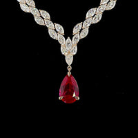 14K Rose Gold Lariat Necklace with 4.92 Carat Pear Shape Red Ruby and 27.18 Carat Marquise Cut Lab Gemstones - 32.63 Total Carat Weight - Covaloro Fine Jewelry