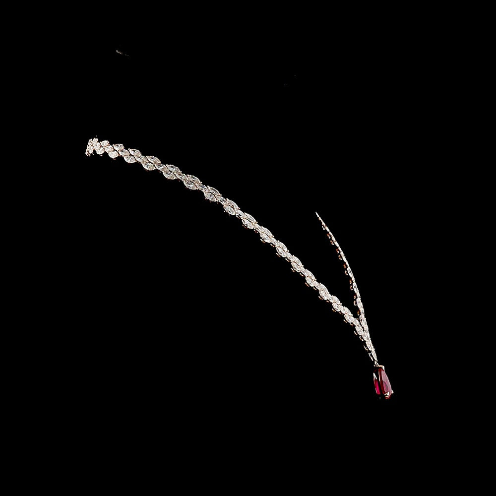 14K Rose Gold Lariat Necklace with 4.92 Carat Pear Shape Red Ruby and 27.18 Carat Marquise Cut Lab Gemstones - 32.63 Total Carat Weight - Covaloro Fine Jewelry