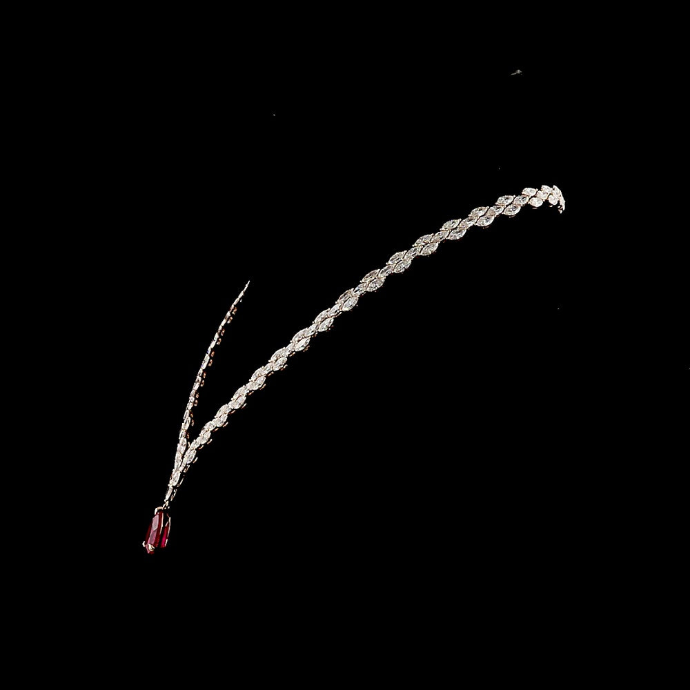 14K Rose Gold Lariat Necklace with 4.92 Carat Pear Shape Red Ruby and 27.18 Carat Marquise Cut Lab Gemstones - 32.63 Total Carat Weight - Covaloro Fine Jewelry