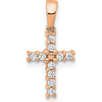 14K Rose Gold Latin Cross Pendant with Round Diamonds - 0.10 Carat Total Diamond Weight by Oro Pregiato