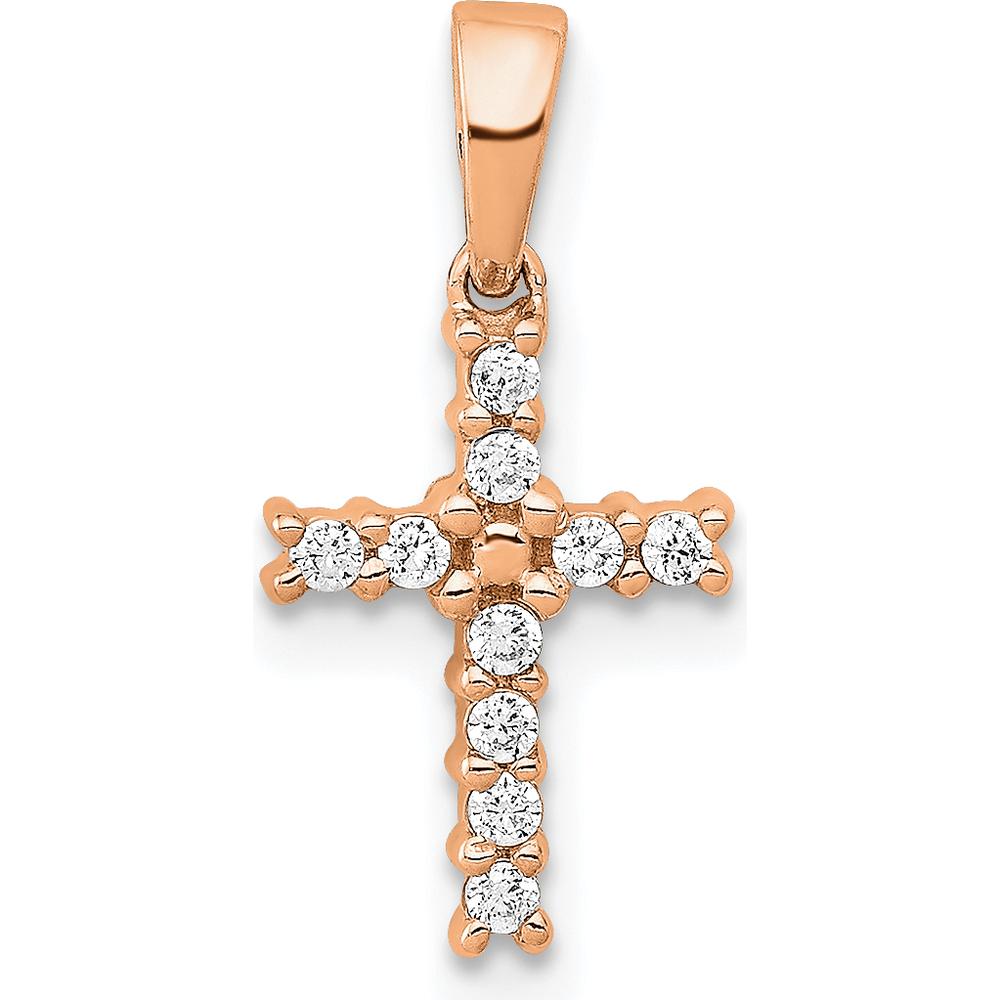14K Rose Gold Latin Cross Pendant with Round Diamonds - 0.10 Carat Total Diamond Weight by Oro Pregiato