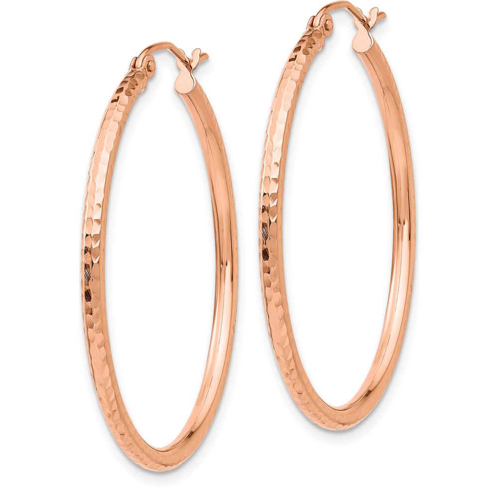 14K Rose Gold Lightweight Large Diamond-Cut Hoop Earrings - Polished Finish by 0