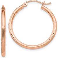 14K Rose Gold Lightweight Satin Diamond Cut Hoop Earrings - 25mm Diameter by 0