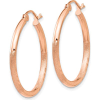 14K Rose Gold Lightweight Satin Diamond Cut Hoop Earrings - 25mm Diameter by 0