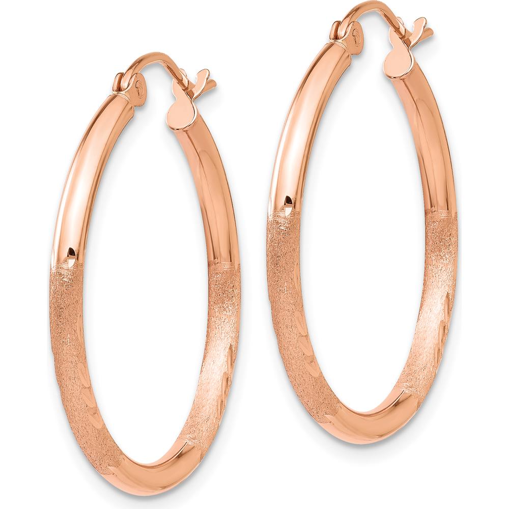14K Rose Gold Lightweight Satin Diamond Cut Hoop Earrings - 25mm Diameter by 0