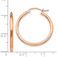 14K Rose Gold Lightweight Satin Diamond Cut Hoop Earrings - 25mm Diameter by 0