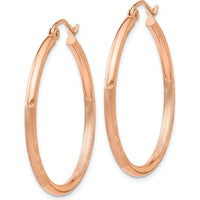 14K Rose Gold Lightweight Satin Diamond Cut Hoop Earrings - 30mm Length by 0