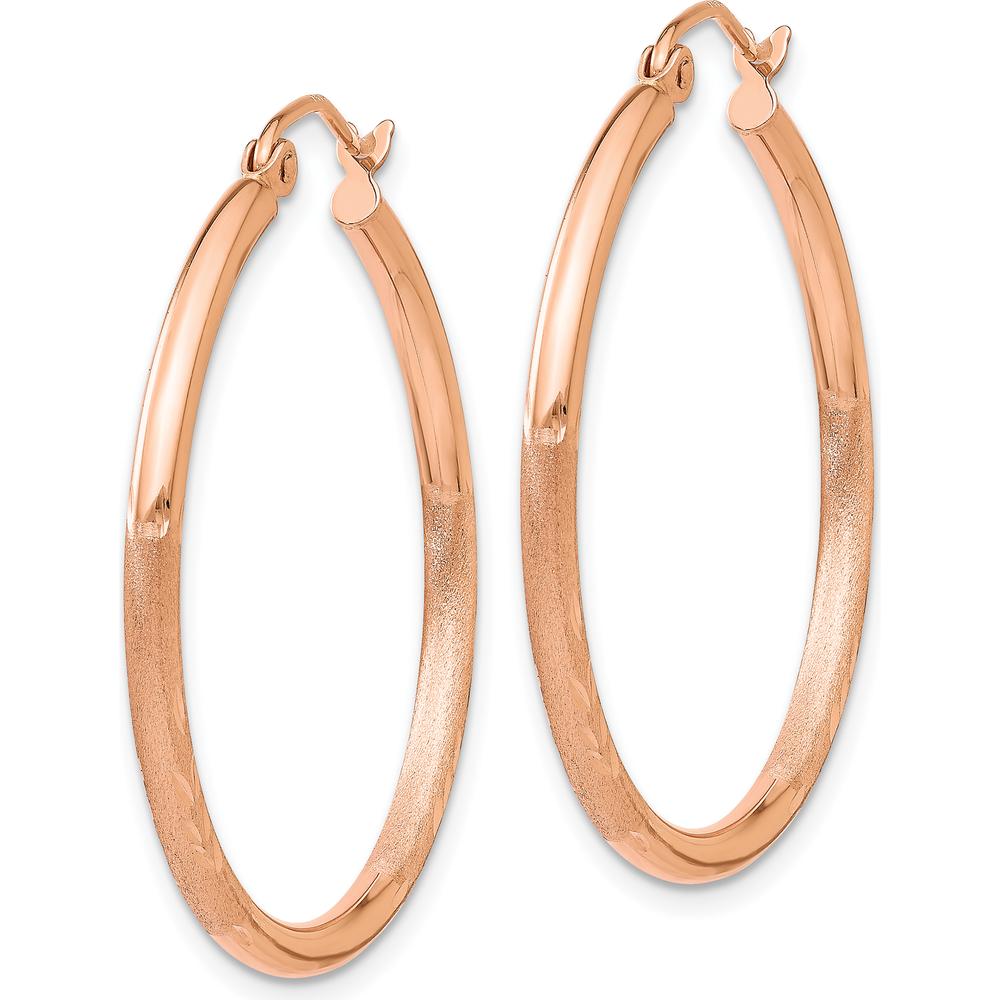 14K Rose Gold Lightweight Satin Diamond Cut Hoop Earrings - 30mm Length by 0