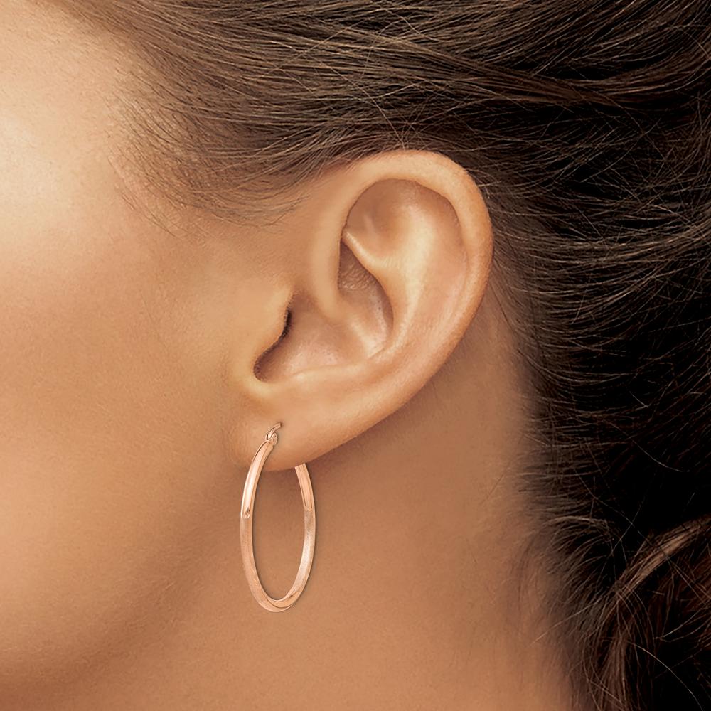 14K Rose Gold Lightweight Satin Diamond Cut Hoop Earrings - 30mm Length by 0